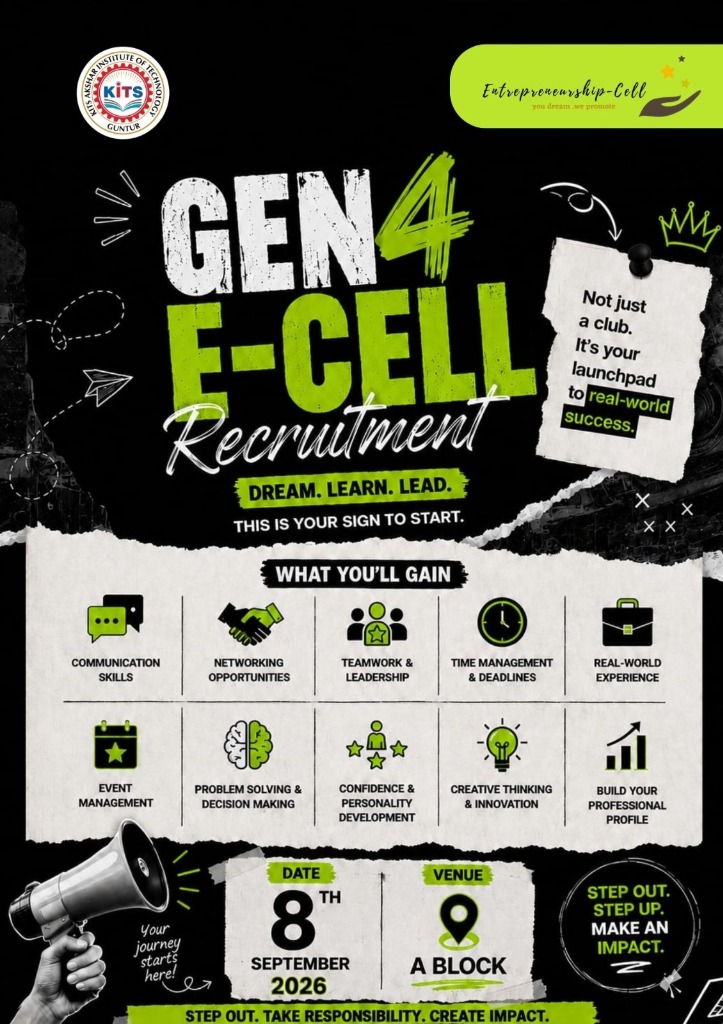 E-Cell Gen 4 Recruitment Official Poster — Date: 8th September 2026, Venue: A Block